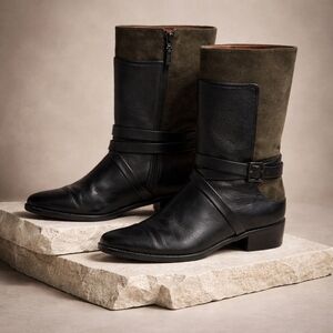 Rebecca Minkoff Green Suede Black Leather Mid-Calf Boots 8.5